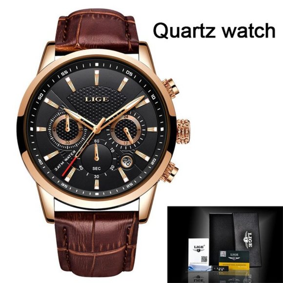 Luxury Men Leather Quartz Watch Sports Waterproof - Picture 1 of 3
